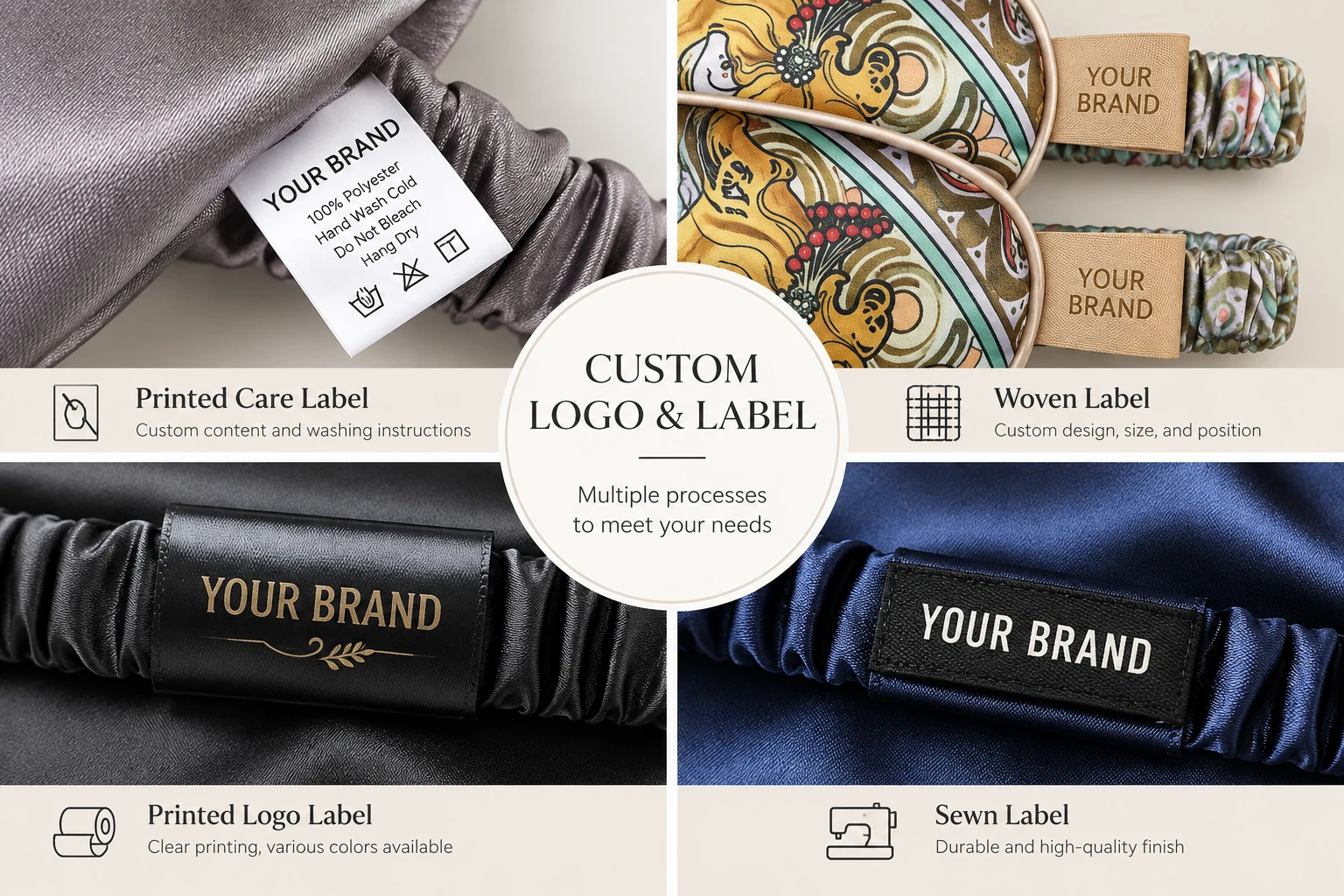 Generic branding, embroidery and woven label examples