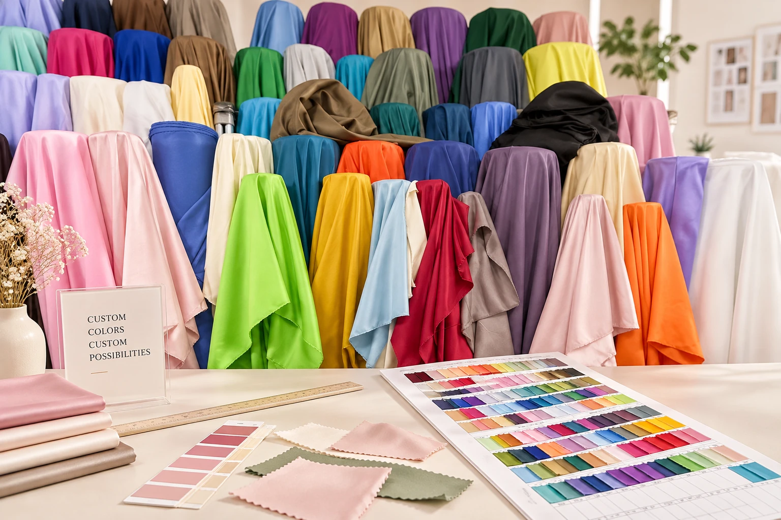 Fabric samples and Pantone color references